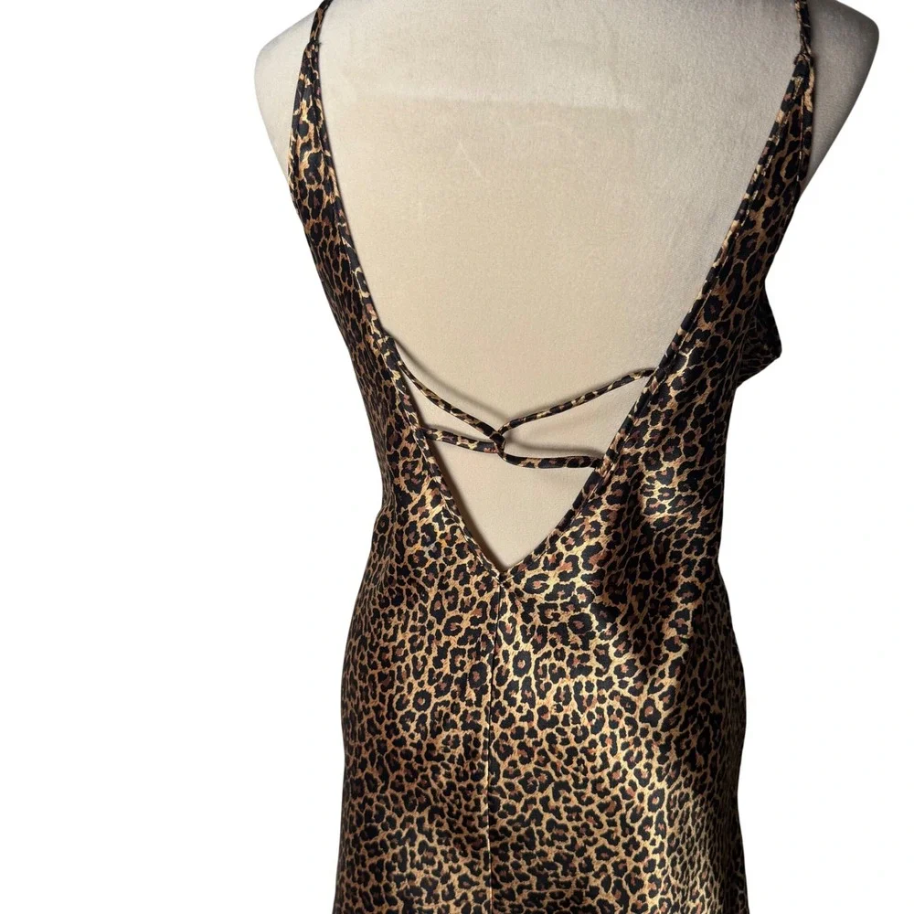 Vintage Sophia by Delicates 90s Leopard Satin Slip Dress Mob Wife Low Back Large - Picture 2 of 14